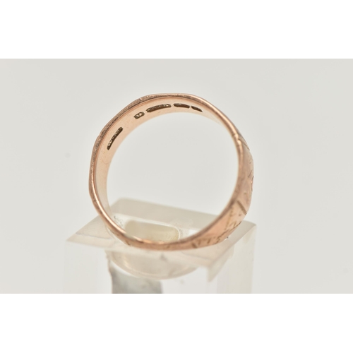 102 - A LATE VICTORIAN, 9CT ROSE GOLD TEXTURED WIDE BAND, approximate band width 6.4mm, engraved textured ... 