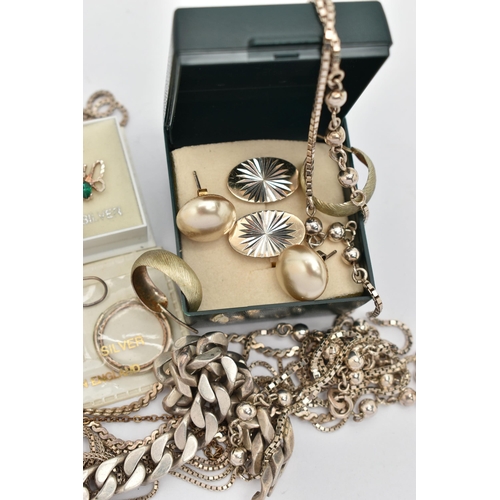 122 - ASSORTED SILVER AND WHITE METAL JEWELLERY, to include a silver fancy link bracelet fitted with a tog... 