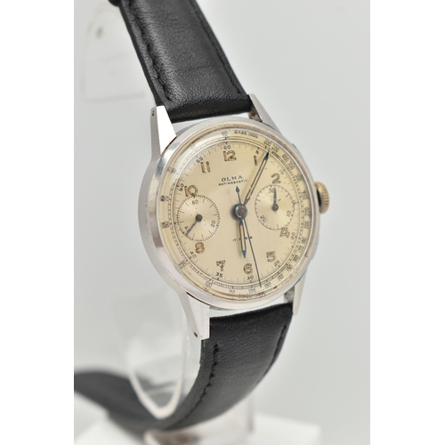 132 - A GENTS 'OLMA' WRISTWATCH, hand wound movement, round chronograph dial, signed 'Olma', Arabic numera... 