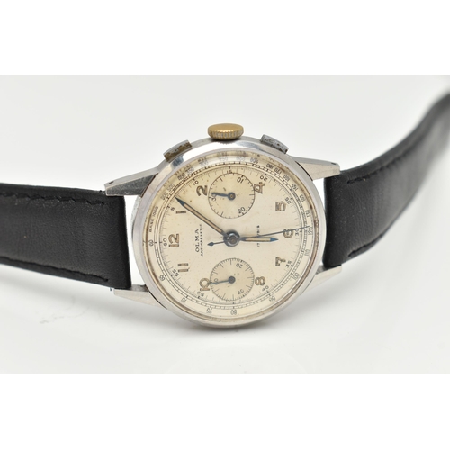 132 - A GENTS 'OLMA' WRISTWATCH, hand wound movement, round chronograph dial, signed 'Olma', Arabic numera... 