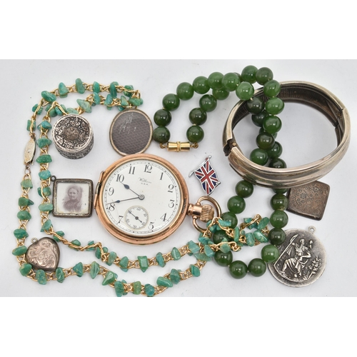 140 - A SELECTION OF JEWELLERY, to include a nephrite jade bead necklace, a further gem necklace, an open ... 