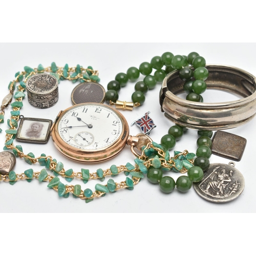 140 - A SELECTION OF JEWELLERY, to include a nephrite jade bead necklace, a further gem necklace, an open ... 