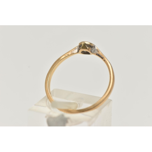 69 - A YELLOW METAL DIAMOND SINGLE STONE RING, an old cut diamond collet set, estimated diamond weight 0.... 