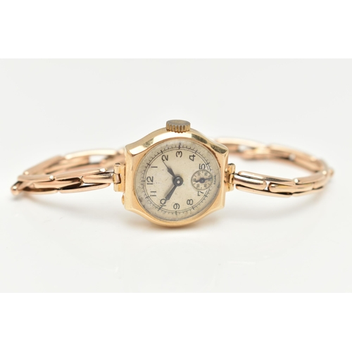 87 - A 1920S LADIES 9CT GOLD WRISTWATCH, manual wind, round silvered dial, Arabic numerals, blue steel ha... 