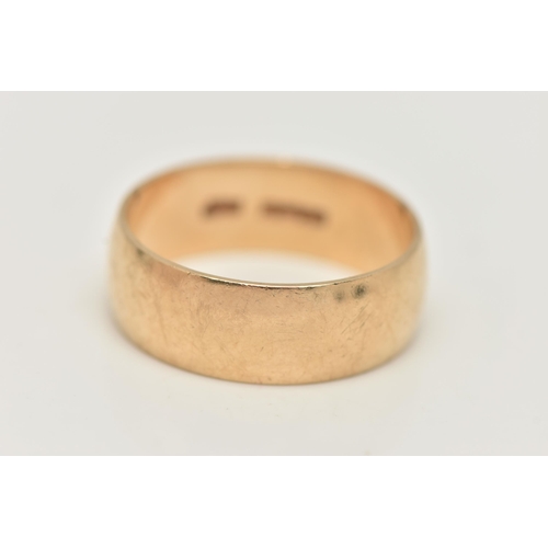 93 - A 9CT GOLD WIDE POLISHED BAND, approximate band width 7.6mm, hallmarked 9ct Birmingham, ring size V ... 