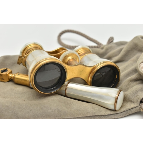 169 - A PAIR OF BRASS AND MOTHER OF PEARL OPERA GLASSES, signed to the lens frames 'Lemaire Fabi Paris' wi... 