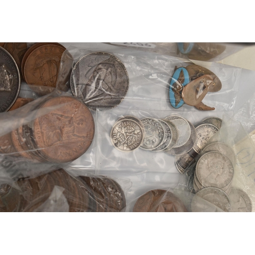 171 - A BOX OF ASSORTED COINS, to include a small selection of silver coins, approximate gross weight 21.9... 