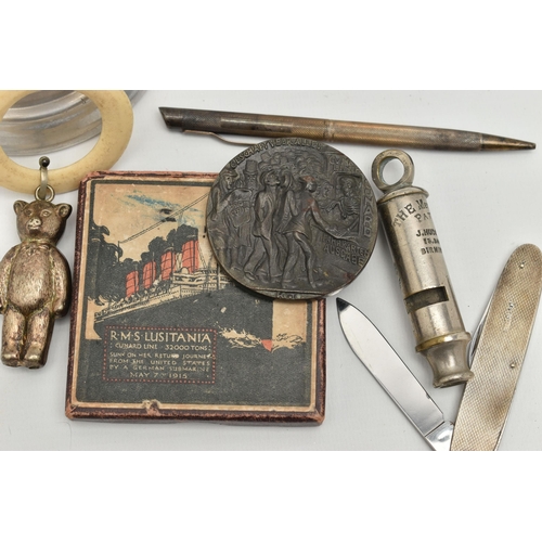 172 - A SMALL ASSORTMENT OF ITEMS, to include a silver pocket knife, hallmarked 'Bishton's Ltd' Birmingham... 