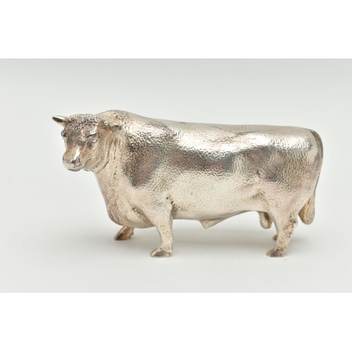 178 - AN ELIZABETH II SILVER BULL FIGURE, textured surface, maker Albert Edward Jones, Birmingham 1978, ap... 