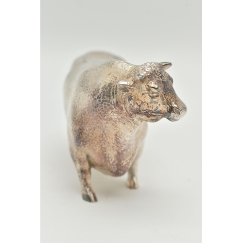 178 - AN ELIZABETH II SILVER BULL FIGURE, textured surface, maker Albert Edward Jones, Birmingham 1978, ap... 