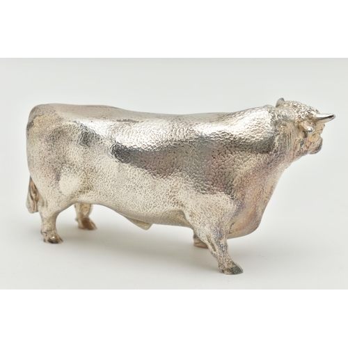 178 - AN ELIZABETH II SILVER BULL FIGURE, textured surface, maker Albert Edward Jones, Birmingham 1978, ap... 