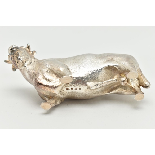 178 - AN ELIZABETH II SILVER BULL FIGURE, textured surface, maker Albert Edward Jones, Birmingham 1978, ap... 