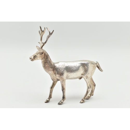 179 - AN ELIZABETH II SILVER STANDING STAG FIGURE, realistically textured, maker Albert Edward Jones, Birm... 