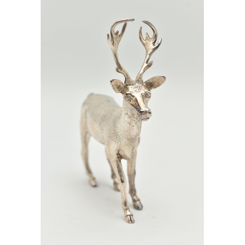 179 - AN ELIZABETH II SILVER STANDING STAG FIGURE, realistically textured, maker Albert Edward Jones, Birm... 