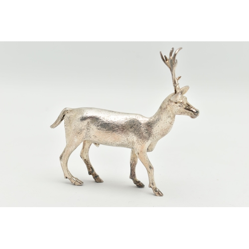 179 - AN ELIZABETH II SILVER STANDING STAG FIGURE, realistically textured, maker Albert Edward Jones, Birm... 