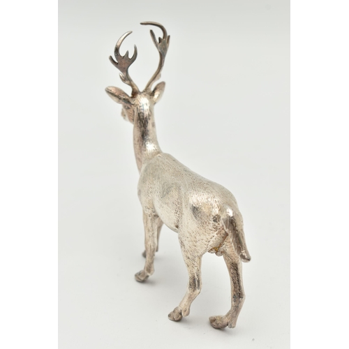 179 - AN ELIZABETH II SILVER STANDING STAG FIGURE, realistically textured, maker Albert Edward Jones, Birm... 