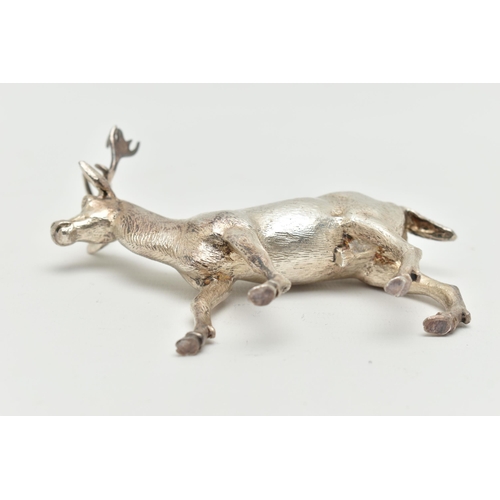 179 - AN ELIZABETH II SILVER STANDING STAG FIGURE, realistically textured, maker Albert Edward Jones, Birm... 