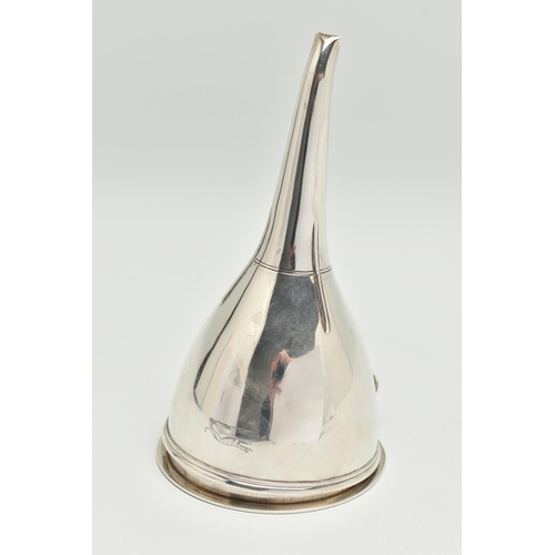 180 - A GEORGE III SILVER WINE FUNNEL, polished funnel engraved monogram, with strainer insert, hallmarked... 