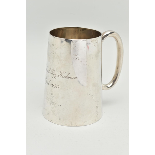 181 - A GEORGE V SILVER CHRISTENING CUP, polished cup, personal engraving reads 'David Michael Roy Hickman... 