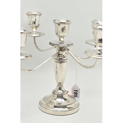 195 - A PAIR OF ELIZABETH II SILVER FIVE LIGHT CANDELABRAS, baluster stems, stepped circular loaded base, ... 