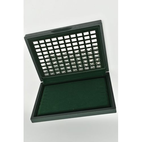 196 - A CASED SET OF WHITE METAL INGOTS, a green presentation case displaying one hundred white metal ingo... 