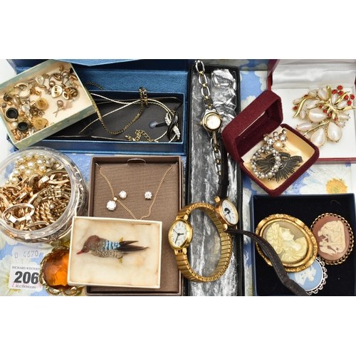 206 - A BOX OF ASSORTED COSTUME JEWELLERY, to include a 'Sarah Cov' brooch and bracelet, an early 20th cen... 