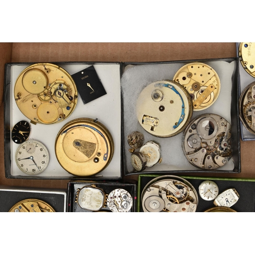 211 - A BOX OF ASSORTED WATCH PARTS, to include a large selection of watch movements, names to include Rot... 