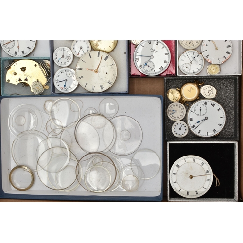 211 - A BOX OF ASSORTED WATCH PARTS, to include a large selection of watch movements, names to include Rot... 