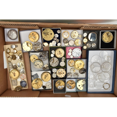 211 - A BOX OF ASSORTED WATCH PARTS, to include a large selection of watch movements, names to include Rot... 