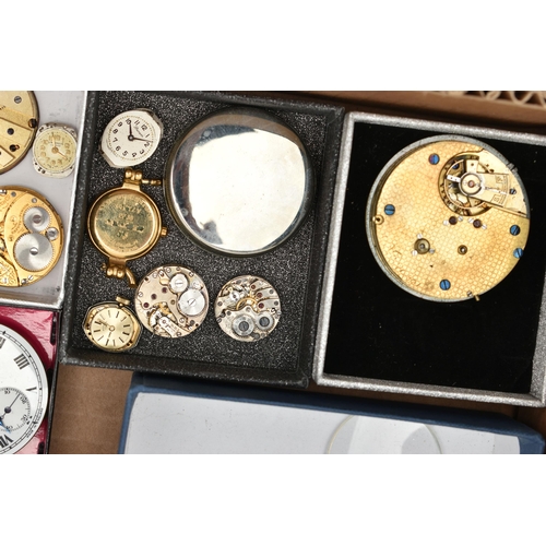 211 - A BOX OF ASSORTED WATCH PARTS, to include a large selection of watch movements, names to include Rot... 