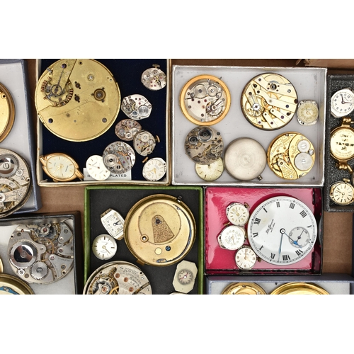 211 - A BOX OF ASSORTED WATCH PARTS, to include a large selection of watch movements, names to include Rot... 