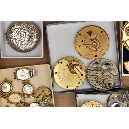 211 - A BOX OF ASSORTED WATCH PARTS, to include a large selection of watch movements, names to include Rot... 