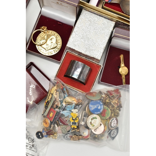 216 - A BOX OF ASSORTED ITEMS, to include a red jewellery box with contents of costume jewellery, stick pi... 