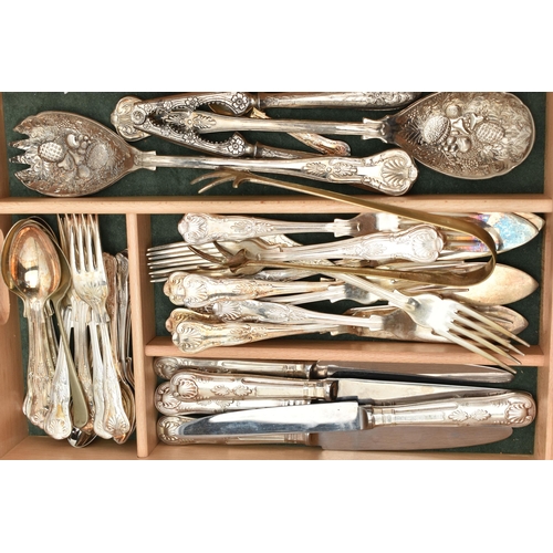 218 - AN ASSORTMENT OF CUTLERY AND COINS, to include a selection of white metal cutlery, two guernsey one ... 