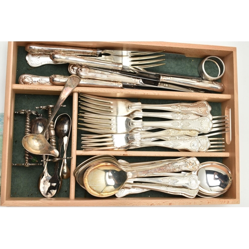 218 - AN ASSORTMENT OF CUTLERY AND COINS, to include a selection of white metal cutlery, two guernsey one ... 