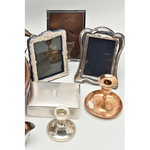 219 - SILVER ITEMS AND A COPPER BOWL, to include a silver cigarette box, engine turned pattern with vacant... 