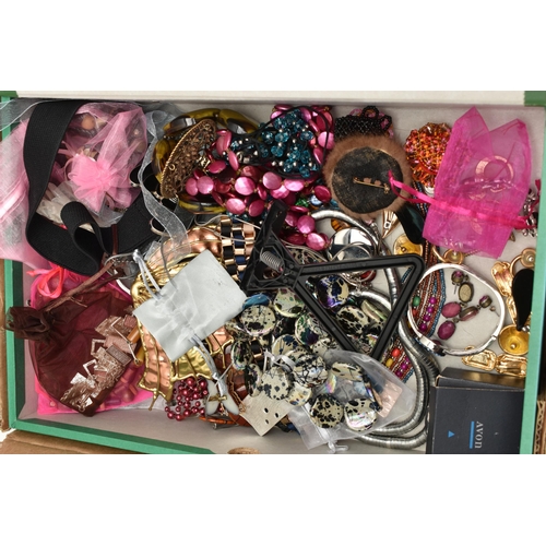 221 - A BOX OF ASSORTED ITEMS, to include various beaded necklaces, a carved bone bead necklace, bracelets... 