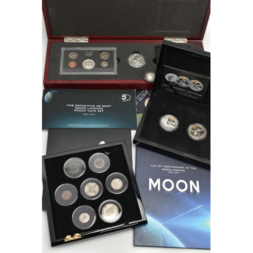 236 - A CARDBOARD BOX CONTAINING BRADFORD EXCHANGE COINS, items to include a definitive US Mint Moon landi... 