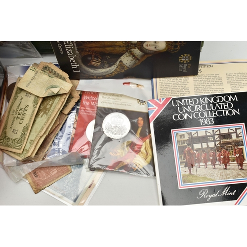 248 - A LARGE AND HEAVY BOX CONTAINING COINS AND COMMEMORATIVES, to include 2018 Commemorative Proof coin ... 