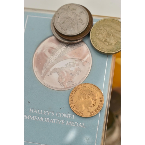 253 - A SMALL PLASTIC BOX CONTAINING A GOLD FRENCH 10 FRANC COIN 1856, 3.3 gram, .900 fine, 19mm diameter,... 