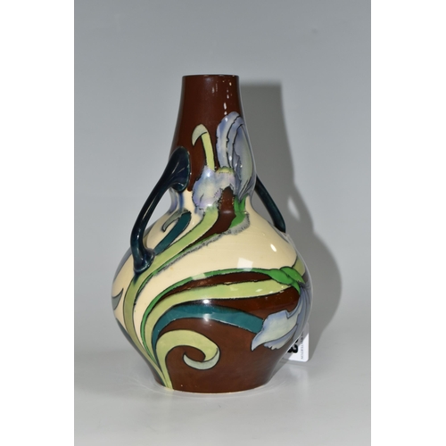 303 - A FOLEY INTARSIO 'IRIS' PATTERN TWIN HANDLED VASE, model 3387, designed by Frederick Rhead, decorate... 