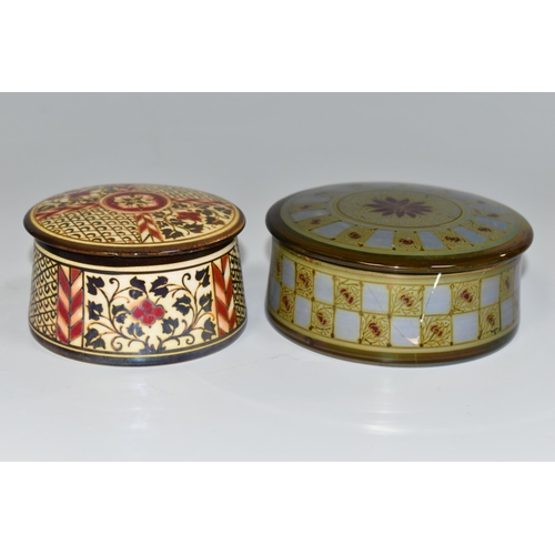 312 - TWO PILKINGTON'S TRINKET BOXES, early twentieth century circular boxes with floral and foliate lustr... 