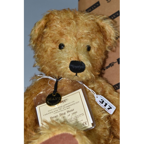 317 - A BOXED LIMITED EDITION DEAN'S RAG BOOK TEDDY BEAR, 'Bean Bag Bear' with attached certificate number... 