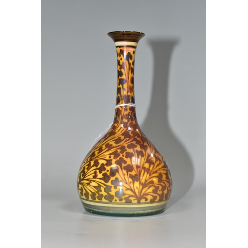 325 - A PILKINGTON'S BUD VASE, with foliate decoration on a yellow ground, model no 2598, impressed P and ... 