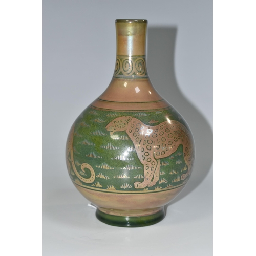 326 - A PILKINGTON'S VASE, decorated with leopards on a mid-green ground, P and Bs impressed mark to base ... 