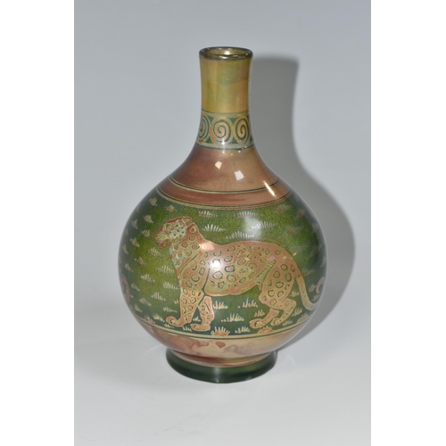 326 - A PILKINGTON'S VASE, decorated with leopards on a mid-green ground, P and Bs impressed mark to base ... 