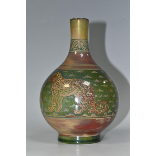 326 - A PILKINGTON'S VASE, decorated with leopards on a mid-green ground, P and Bs impressed mark to base ... 