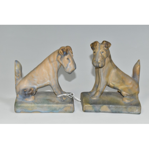 335 - A PAIR OF BOURNE DENBY TERRIER BOOKENDS, 1920s-1930s Danesby Ware, printed marks to base, height of ... 