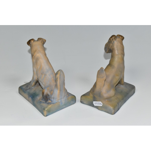 335 - A PAIR OF BOURNE DENBY TERRIER BOOKENDS, 1920s-1930s Danesby Ware, printed marks to base, height of ... 