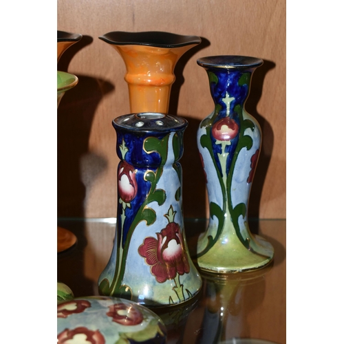 339 - A GROUP OF LUSTRE WARE VASES, ETC, to include a Burleigh Ware Charlotte Rhead vase decorated with st... 